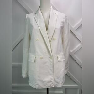 Uniqlo Off White Linen Blend Double Breasted Blazer Jacket Women Size XS